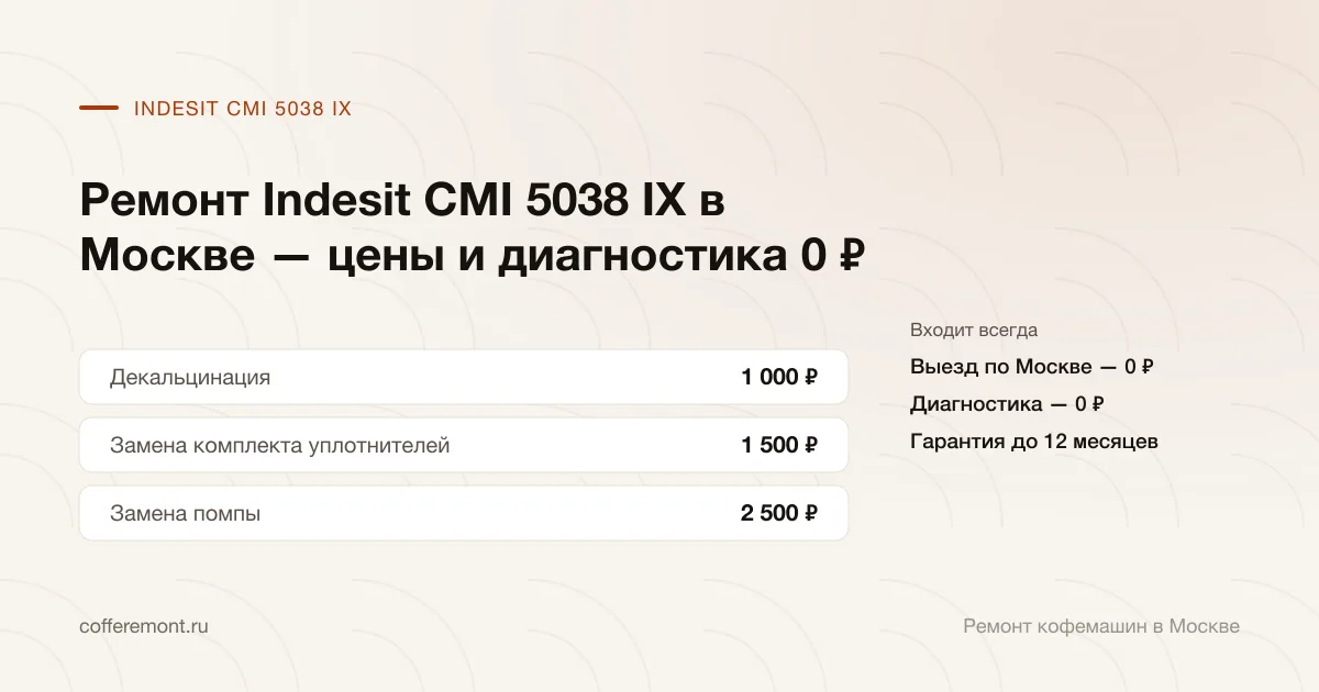 Цены: декальцинация — 1 000 ₽, замена комплекта уплотнителей — 1 500 ₽, замена помпы — 2 500 ₽