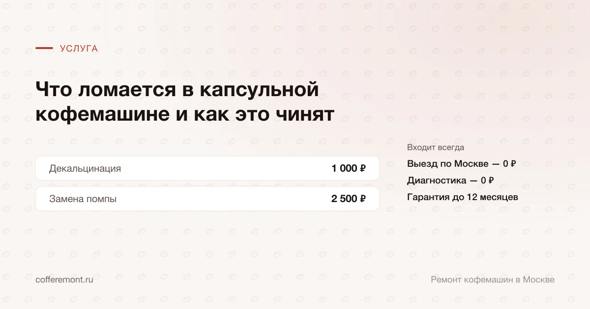 Цены: декальцинация — 1 000 ₽, замена помпы — 2 500 ₽