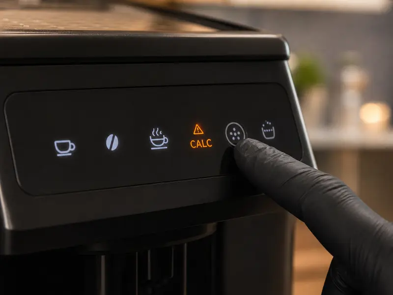 Иллюстрация панели кофемашины с напоминанием CALC
